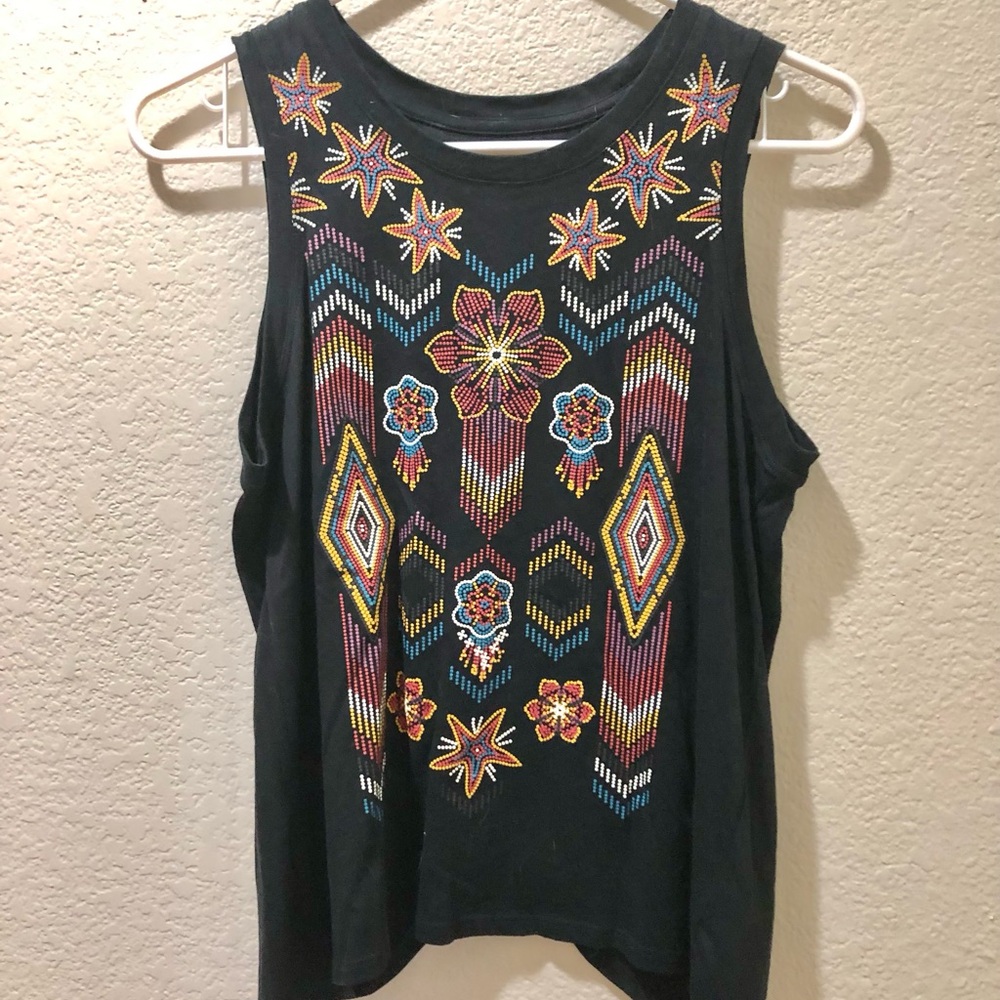 Shyanne Black Beaded Tank Top with Multicolor Embellishments